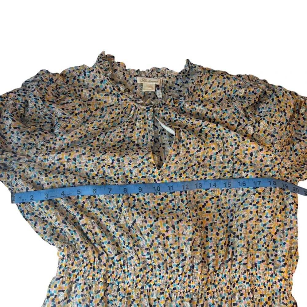Shoshanna Anthropologie Mini Dress Floral Print Metallic Ruffle‎ Short Sleeve 12